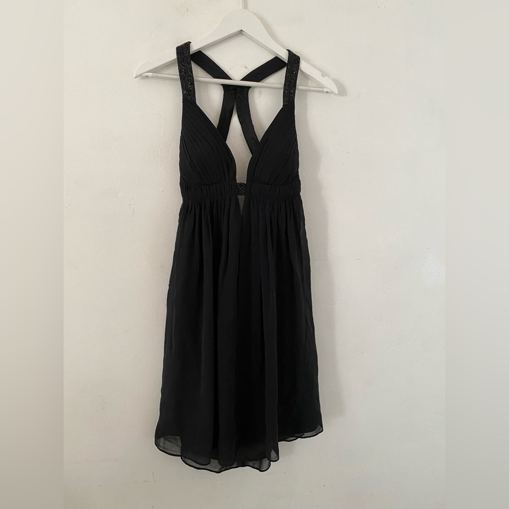 Cache y2k vintage Black Backless sequins Crisscross Midi Dress silk - Picture 2 of 10